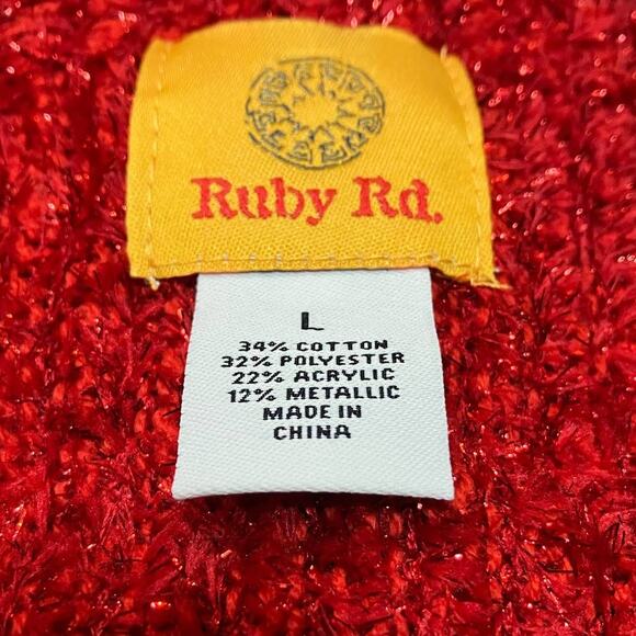 Ruby Rd. Women's Red Rhinestone Metallic 3/4 Sleeves Pullover Sweater | Size L - Picture 7 of 8